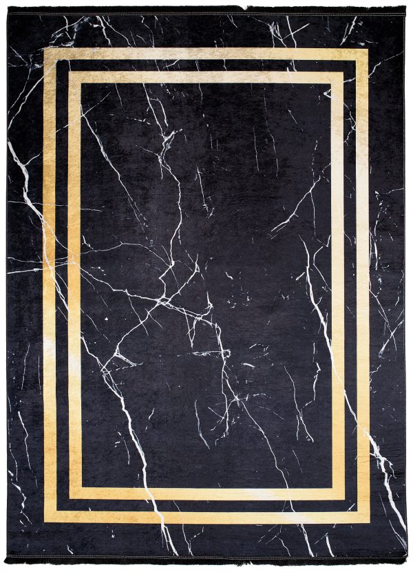 Tappeto Toscana con Frange Nero Oro Cornice