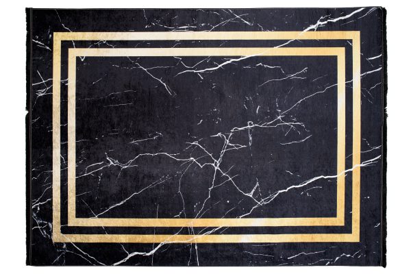 Tappeto Toscana con Frange Nero Oro Cornice