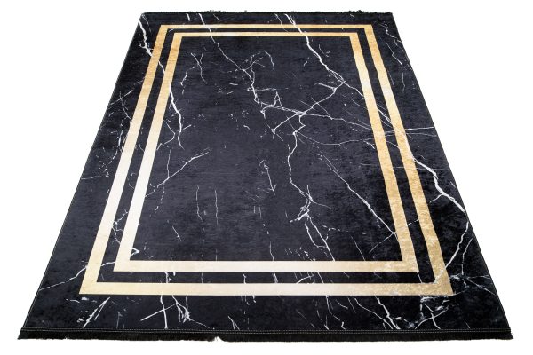 Tappeto Toscana con Frange Nero Oro Cornice