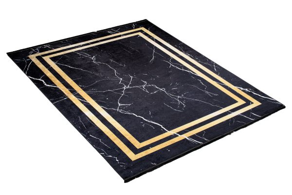 Tappeto Toscana con Frange Nero Oro Cornice