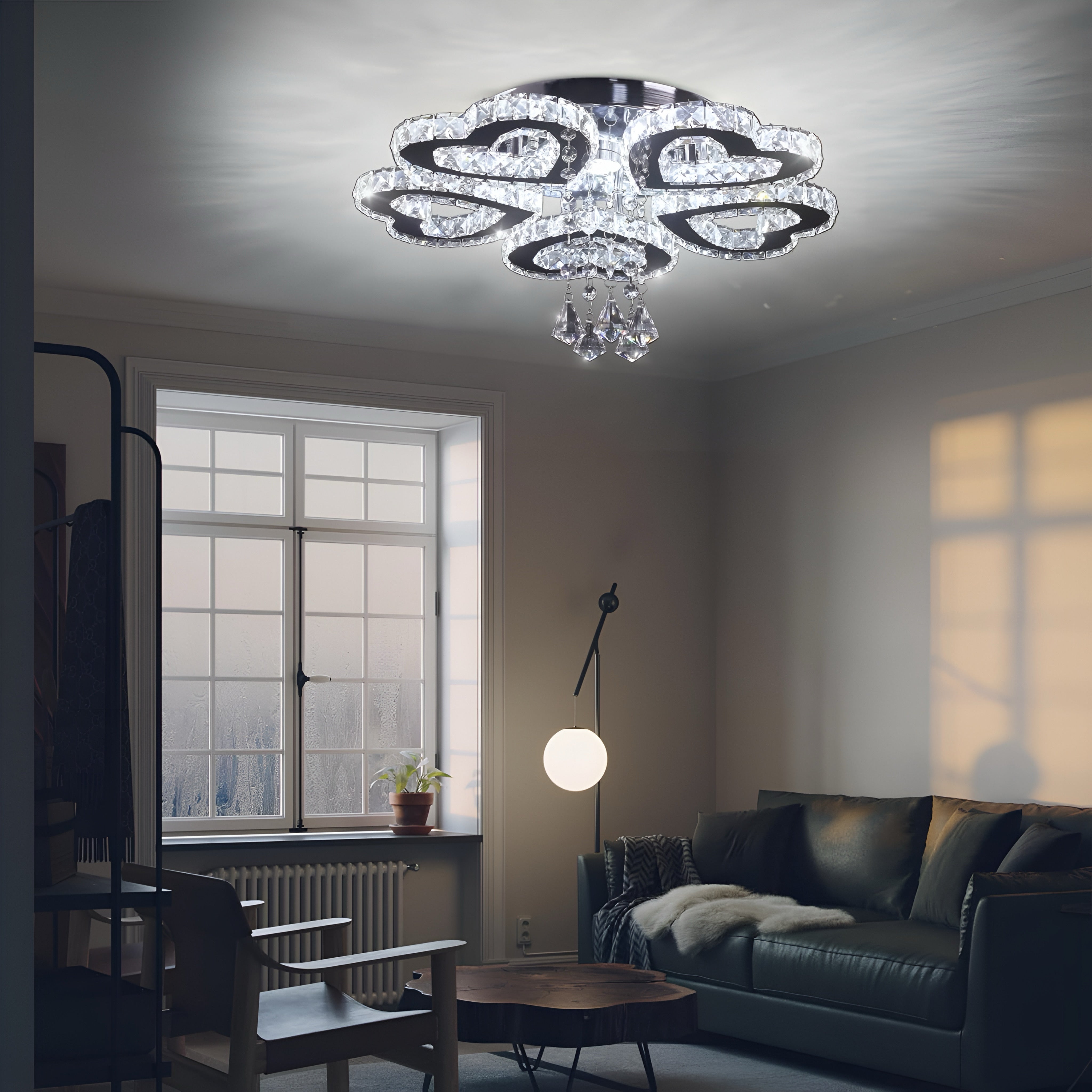 Lampadario Plafoniera a cuore 5 anelli led cristalli